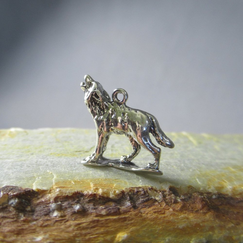 Sterling Silver Wolf Charm Singing to the Moon